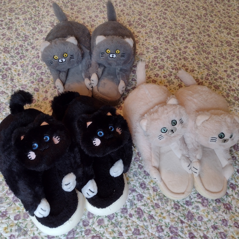 Cat Slippers Rubber Sole Squishy Soft and Cute